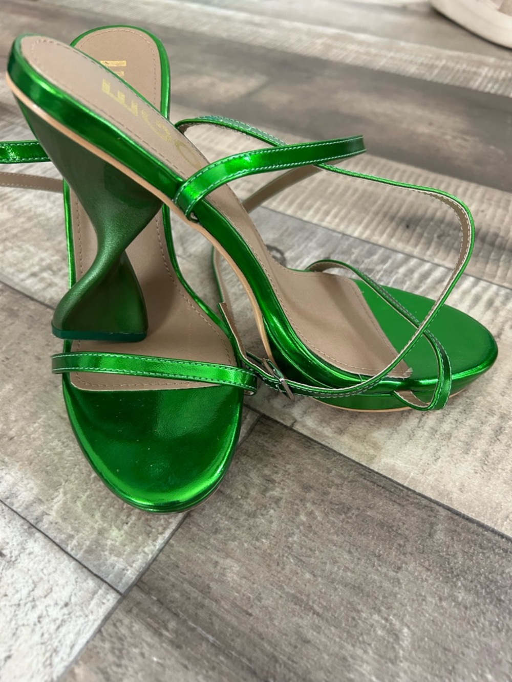Metallic Green Strappy High Heel Sandals - Women's